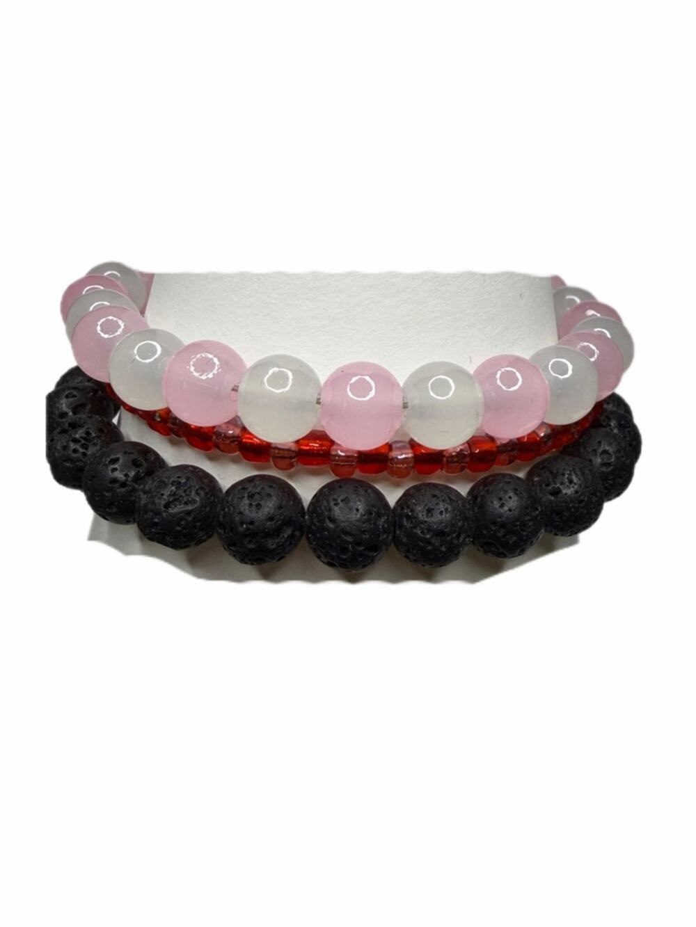 Lava and glass beads Beaded Bracelet Set handmade memory wire